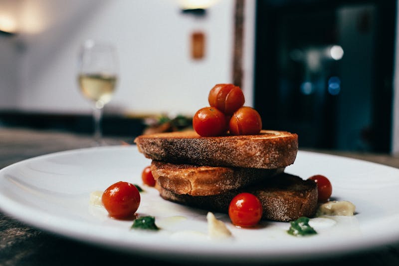 Bruschetta with tomatoes and basil on toasted bread